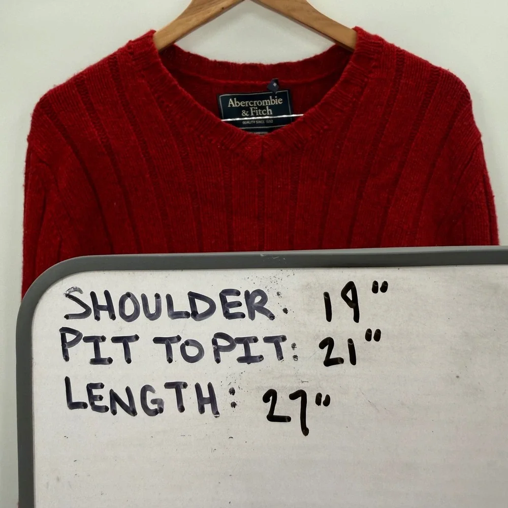 VTG Abercrombie & Fitch Sweater Men XL Knit Lambswool‎ Blend Y2K Preppy Red